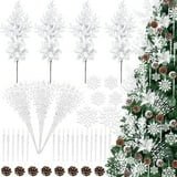 Ayieyill 84Pcs Christmas Tree Decorations Flowers, Artificial Glitter Berry Stems Christmas Pine Cones, Snowflake Icicle Drop Crystal Ornaments (White)