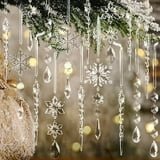 GuassLee Christmas Tree Decoration Crystal Ornaments - 32pcs Acrylic Christmas Ornaments Snowflake Icicle Drop Crystal Hanging Ornaments for Xmas Christmas Tree Winter Holiday Frozen Decorations