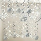 HOWAF Christmas Snowflake Hanging Swirl Decorations 30pcs, Snowflake Swirls Decoration Garland Foil Ceiling Ornaments for Xmas New Year Winter Wonderland Holiday Party Decor