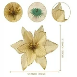 12 Pack Gold Xmas Glitter Poinsettia 5.1 inch Artificial Flowers Christmas Tree Decorations Clearance Ornaments