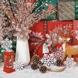 Ayieyill 84Pcs Christmas Tree Decorations Flowers, Artificial Glitter Berry Stems Christmas Pine Cones, Snowflake Icicle Drop Crystal Ornaments (Rose Gold)